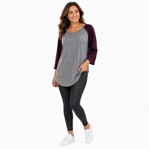 LuLaRoe Grey and‎ Burgundy Randy Raglan Baseball Tee